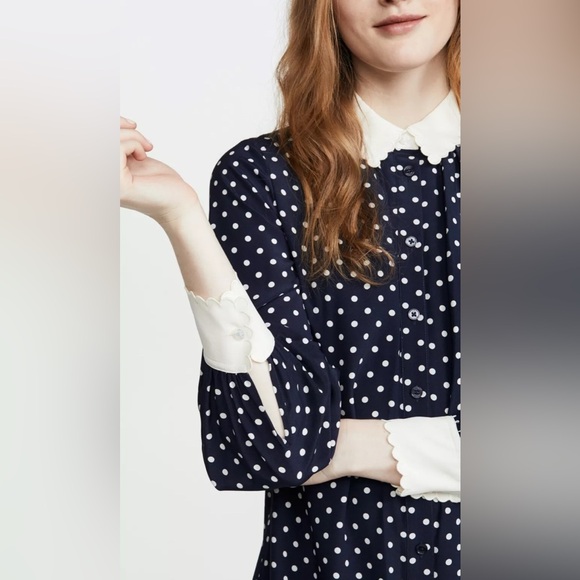 Tory Burch Navy Polka Dot silk Dress w/ white scalloped collar size 2 LIKE NEW - Picture 4 of 16